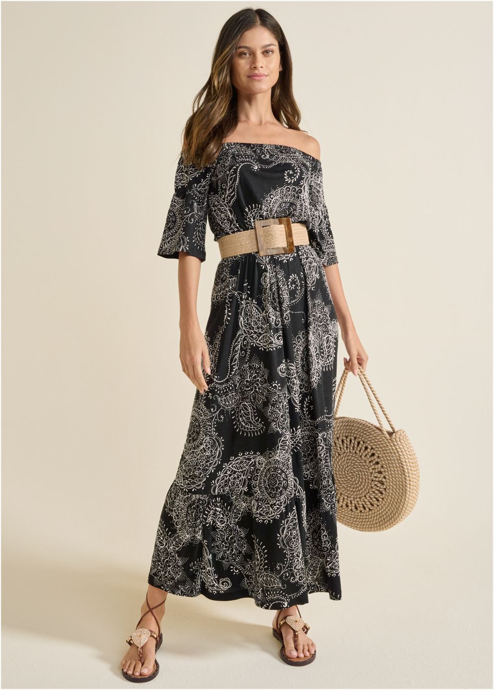 Venus Off-The-Shoulder Maxi Dress - Black Multi