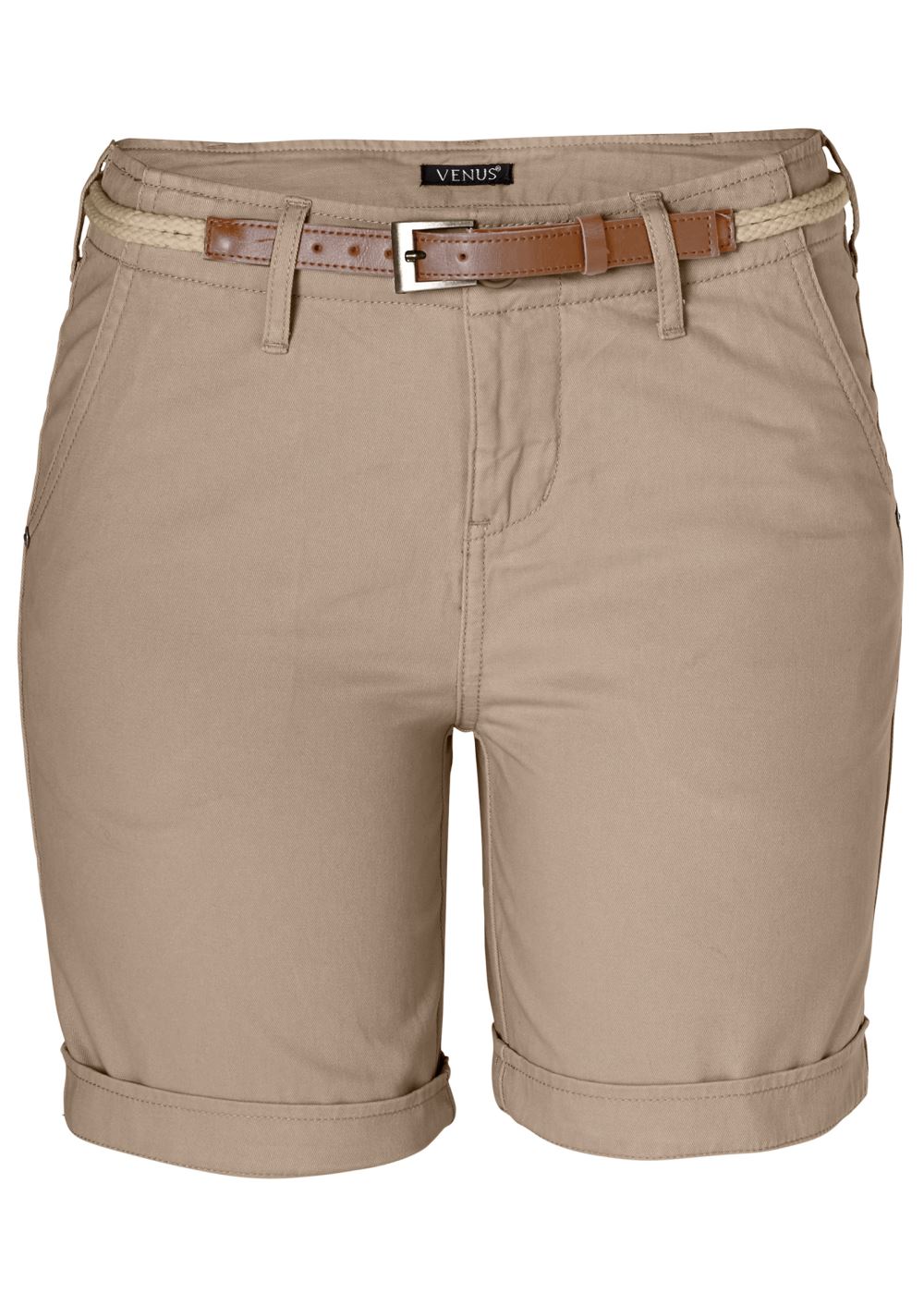 Venus Belted Cuffed Shorts - Khaki