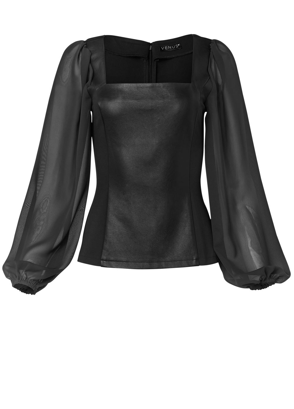 Venus Faux-Leather Mesh Top in Black