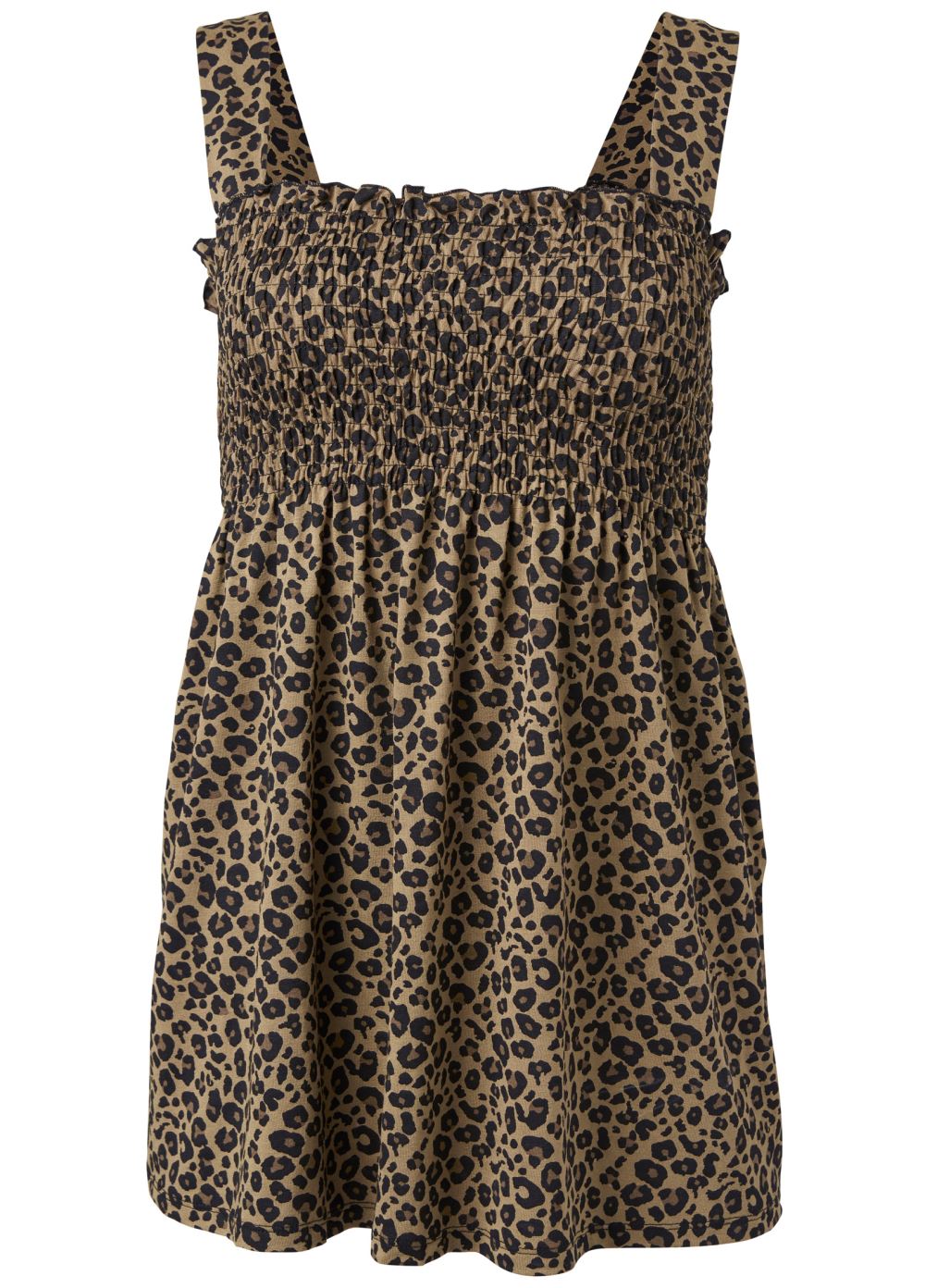 Venus Smocked Leopard Tunic in Brown Multi