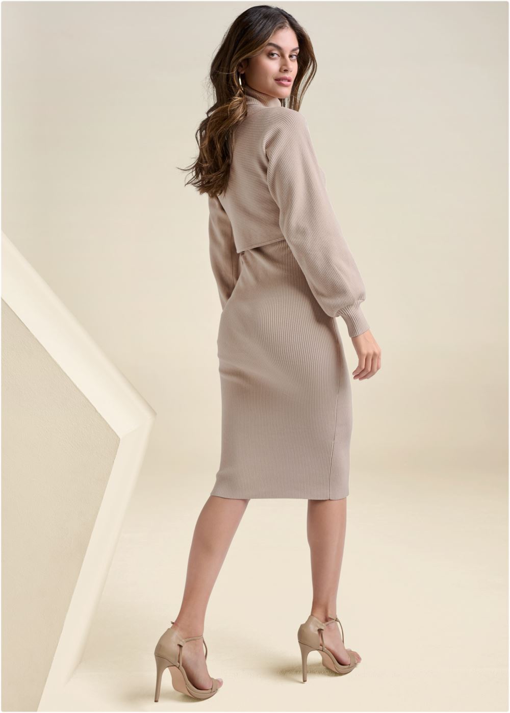 Venus Shrug Detail Sweater Dress - Taupe