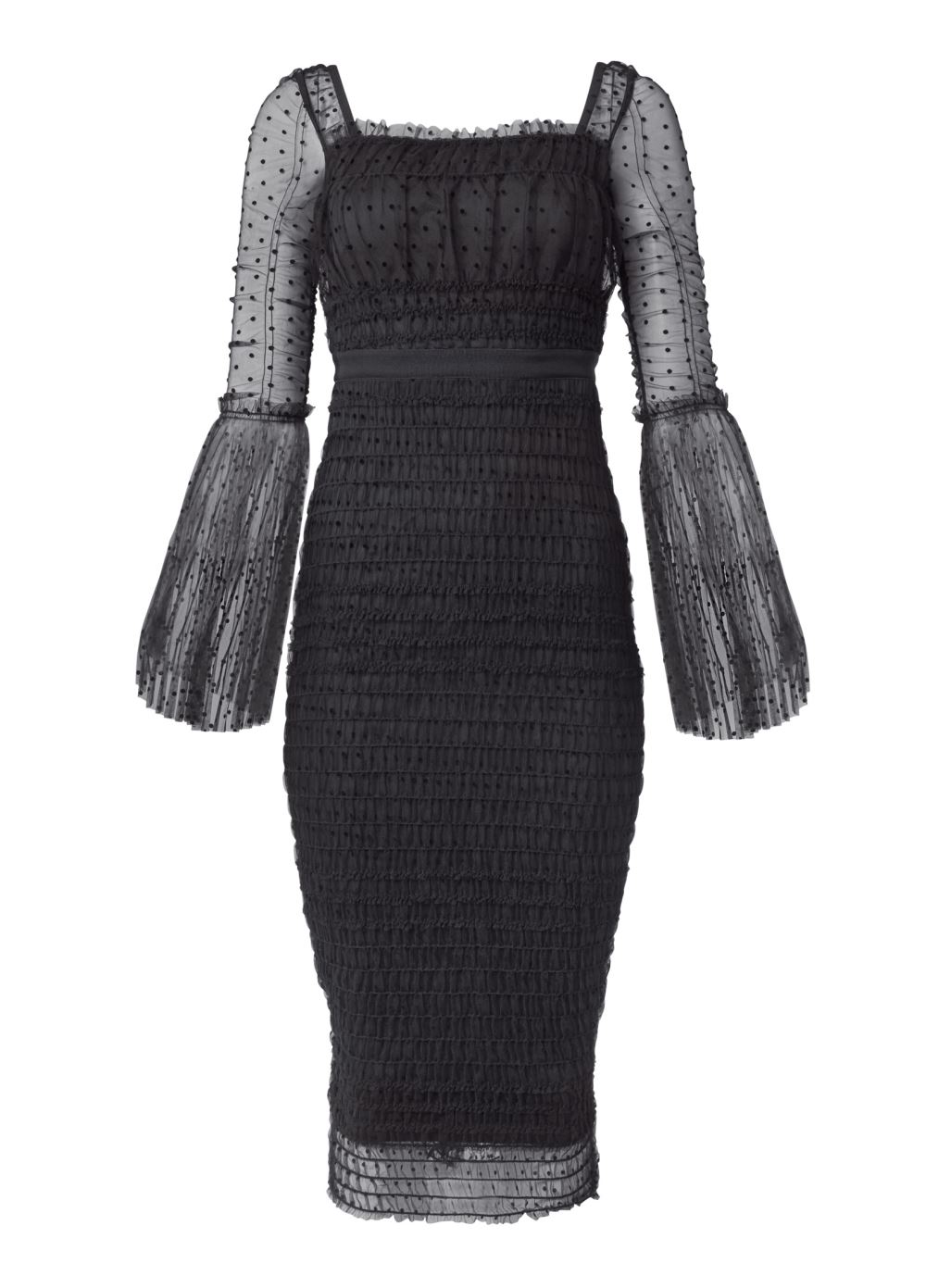 Venus Dotted Mesh Bodycon Dress - Black