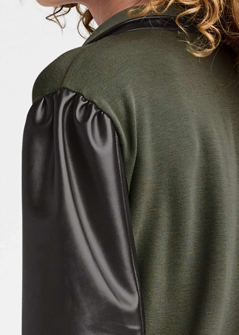 Venus Faux-Leather Zip Sweatshirt in Olive & Black