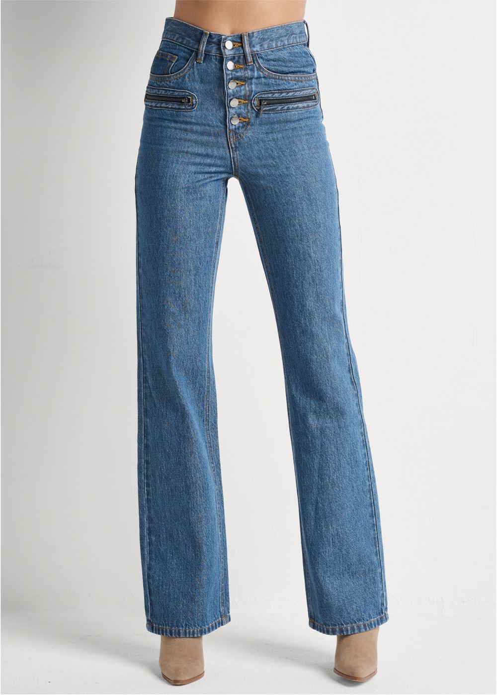 Venus Medium Wash BUTTON FLY RELAXED LEG JEANS