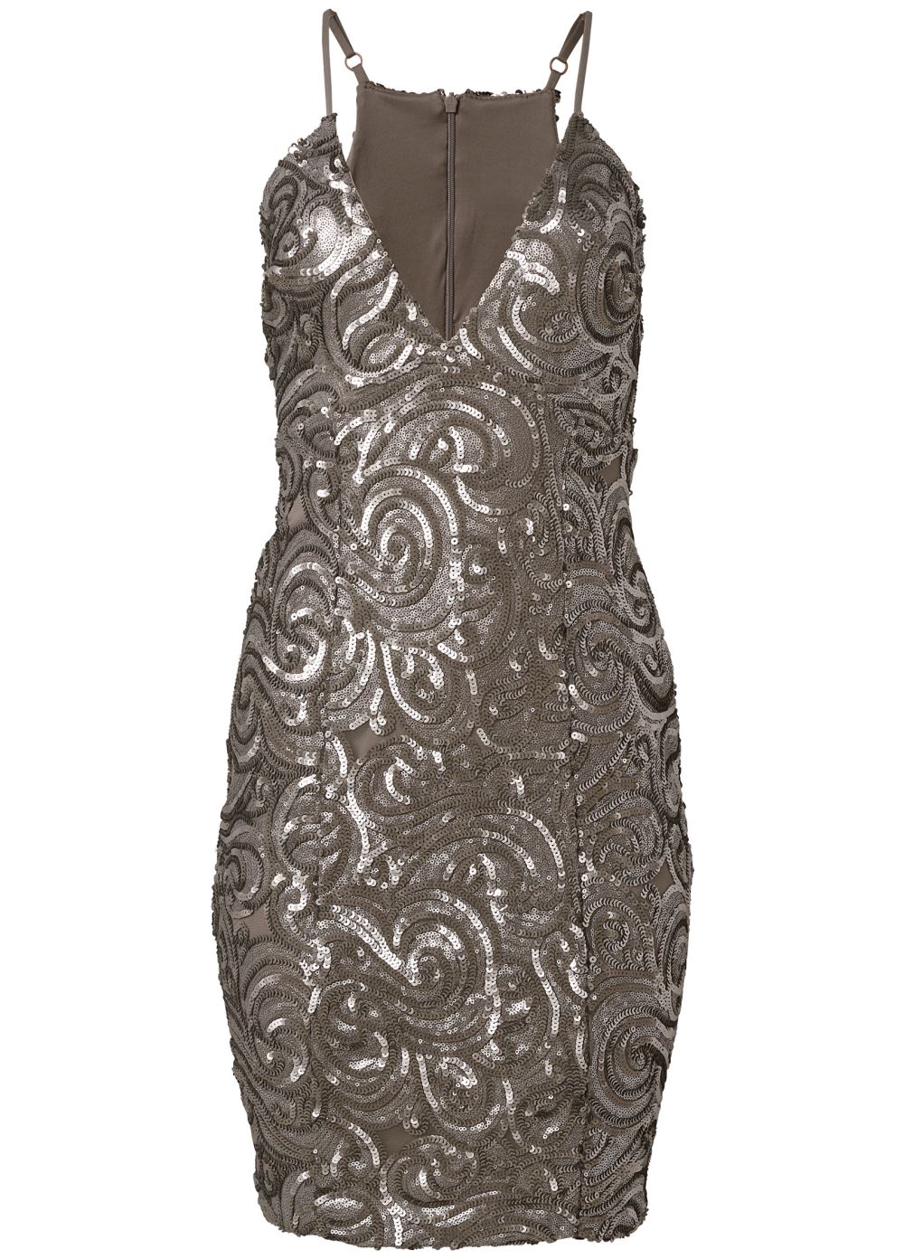 Venus Deep-V Sequin Dress - Gunmetal