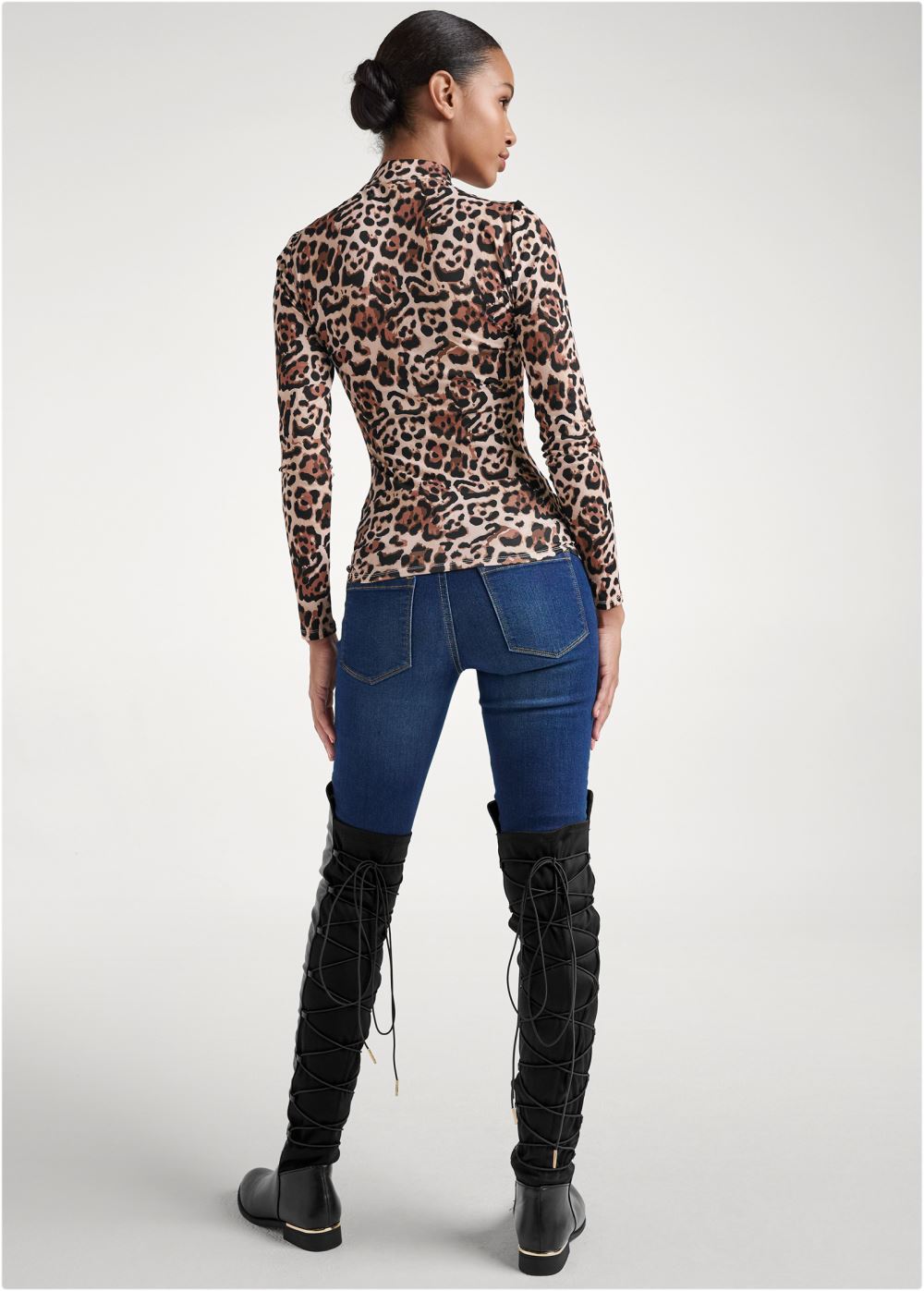 Venus Animal Print Half Zip Top in Brown Multi