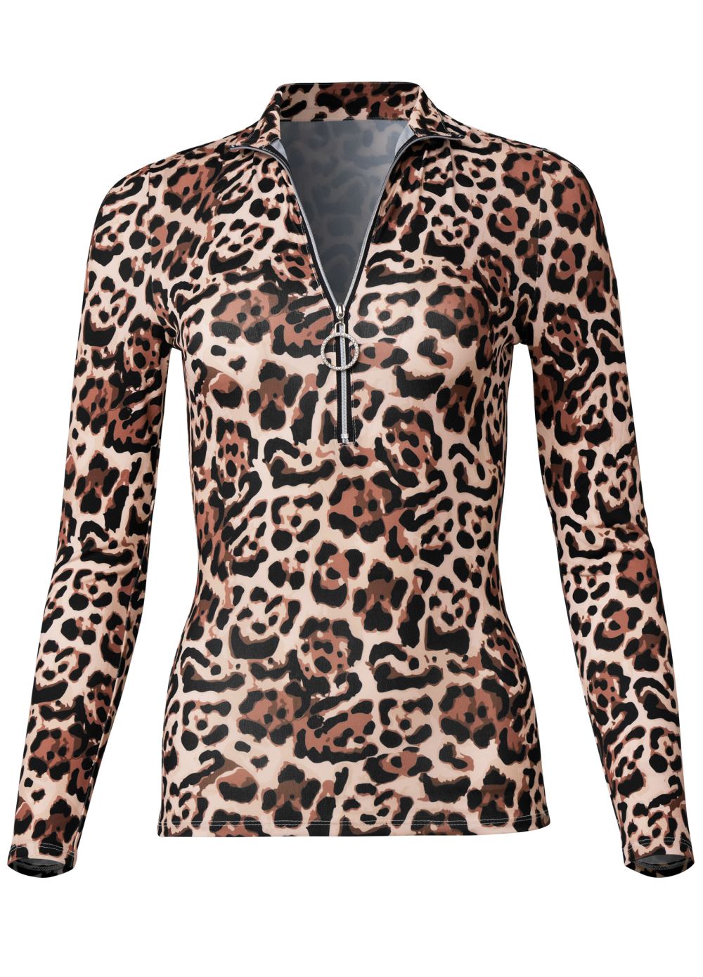 Venus Animal Print Half Zip Top in Brown Multi