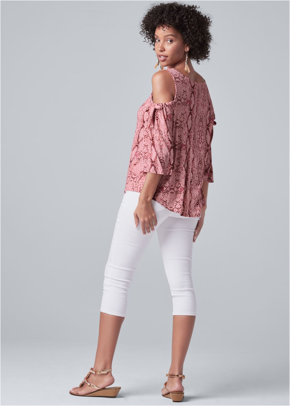 Venus Paradise Python Cold-Shoulder Top in Pink Multi