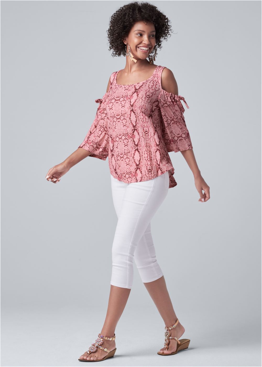 Venus Paradise Python Cold-Shoulder Top in Pink Multi