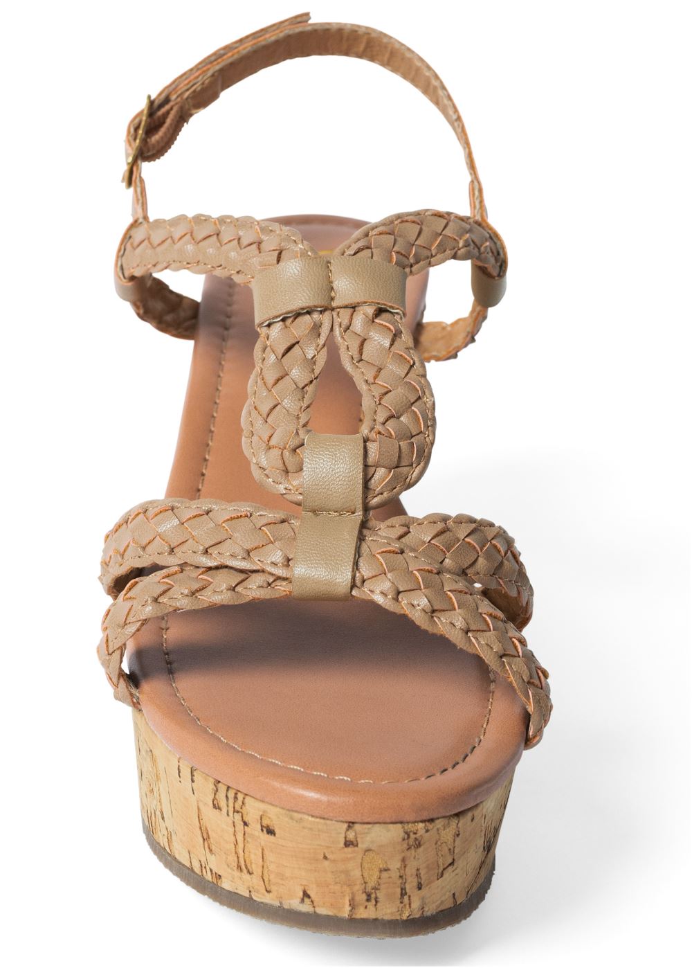 Venus Braided Strappy Cork Wedges in Taupe