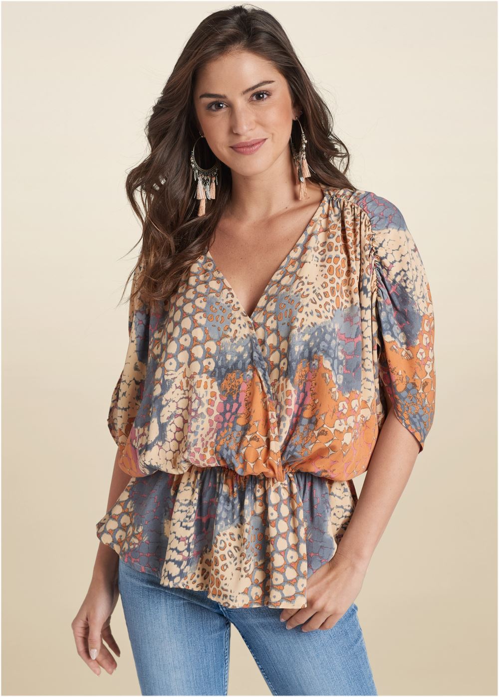 Venus Abstract Mirage Printed Top in Orange Multi
