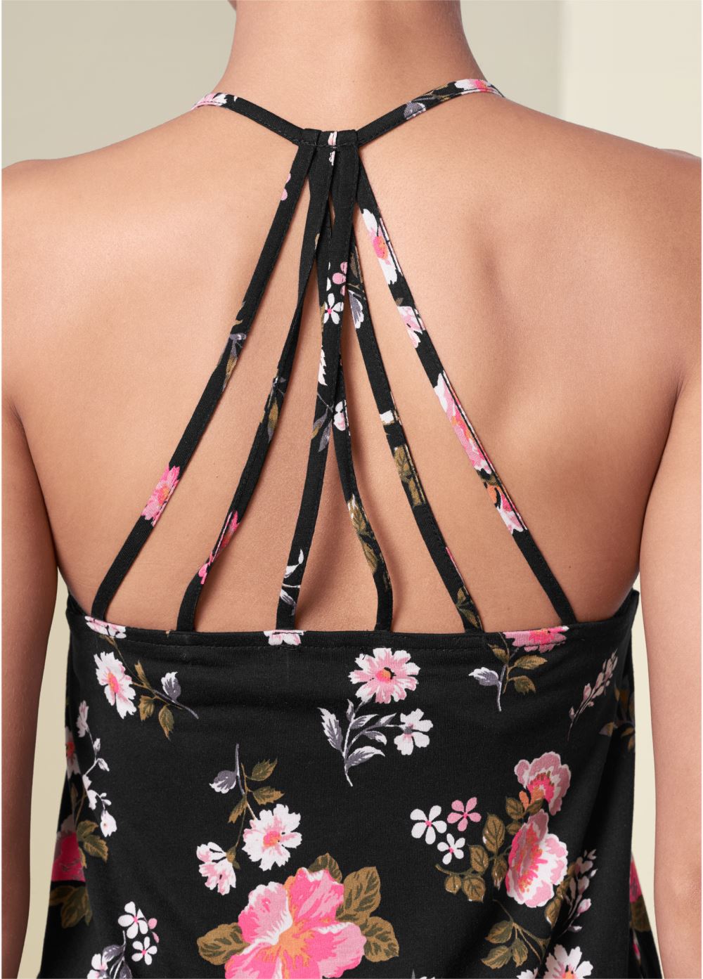 Venus Back Detail Printed Tank in Black & Pink
