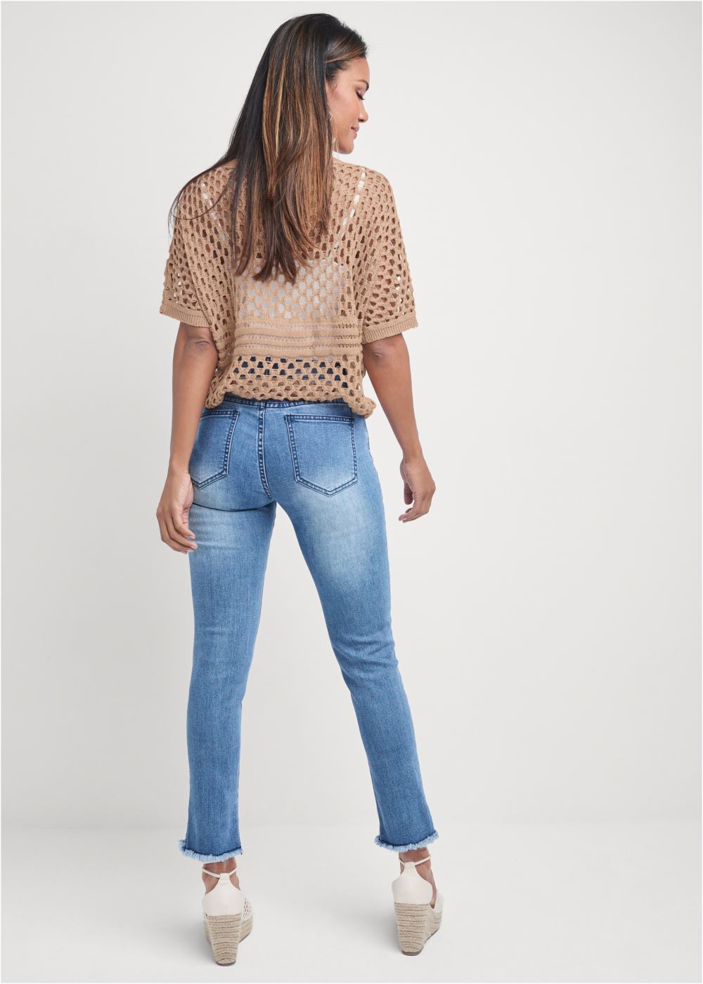 Venus VENUS | Open Knit Sweater in Tan