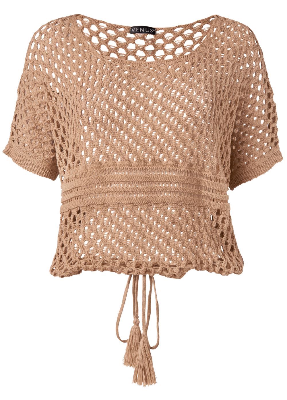 Venus VENUS | Open Knit Sweater in Tan