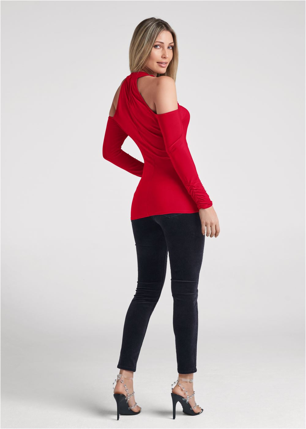 Venus Ruched Embellished Top in Red