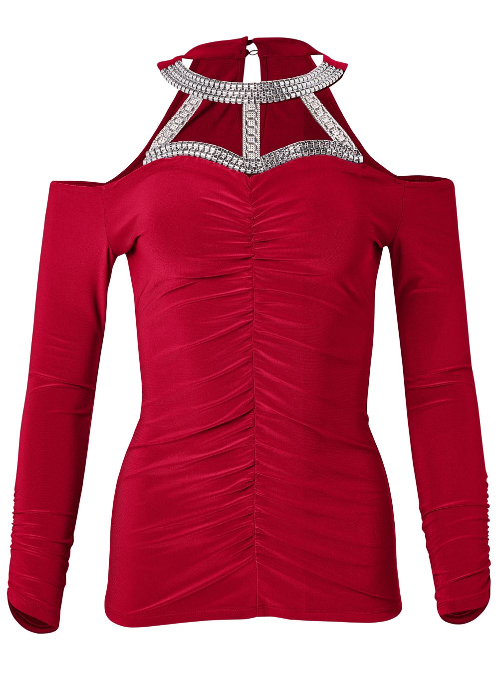 Venus Ruched Embellished Top in Red