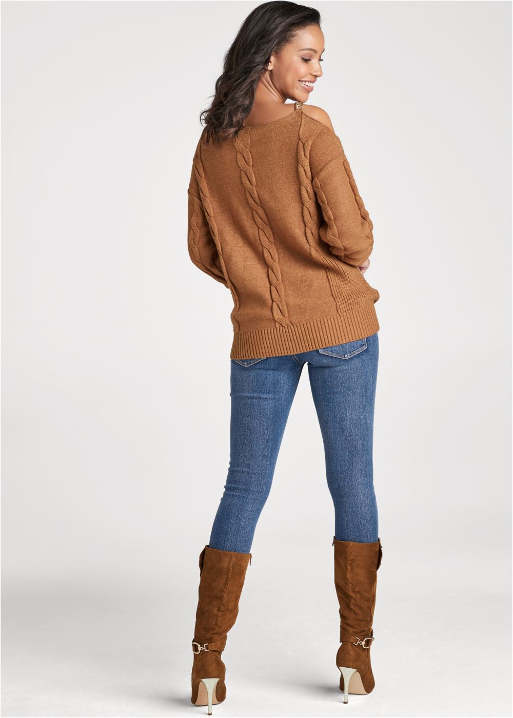 Venus VENUS | Embellished Neckline Sweater in Brown