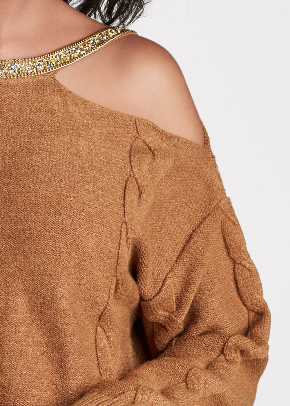 Venus VENUS | Embellished Neckline Sweater in Brown