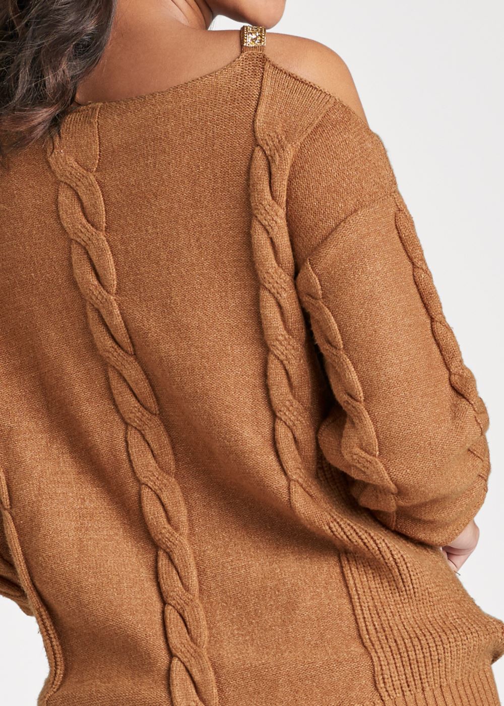 Venus VENUS | Embellished Neckline Sweater in Brown