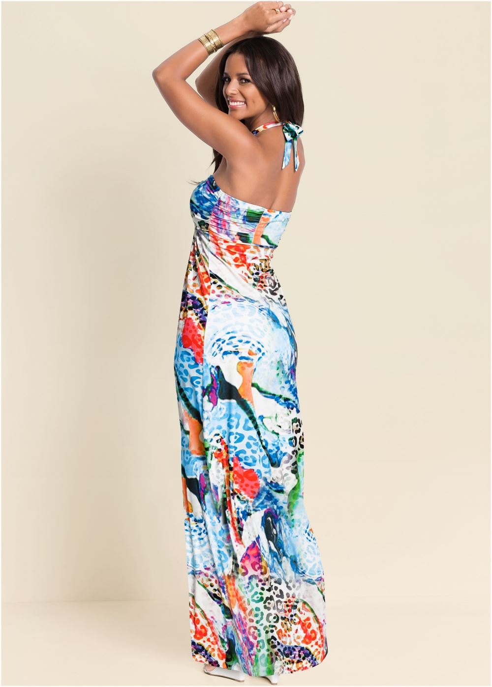 Venus Printed Halter Dress - White Multi