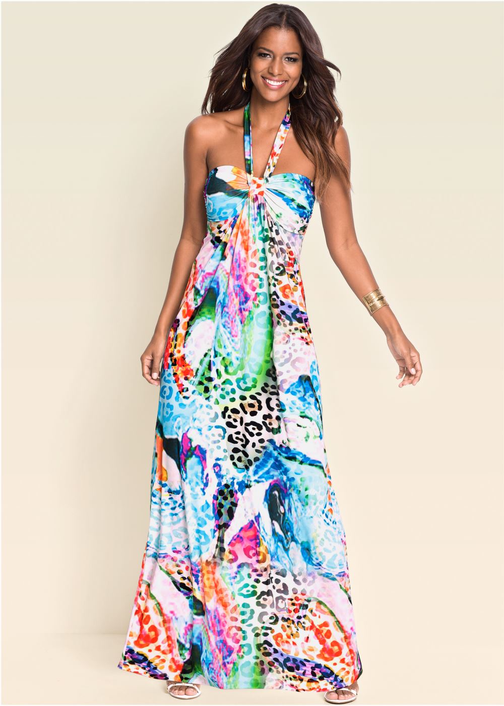 Venus Printed Halter Dress - White Multi