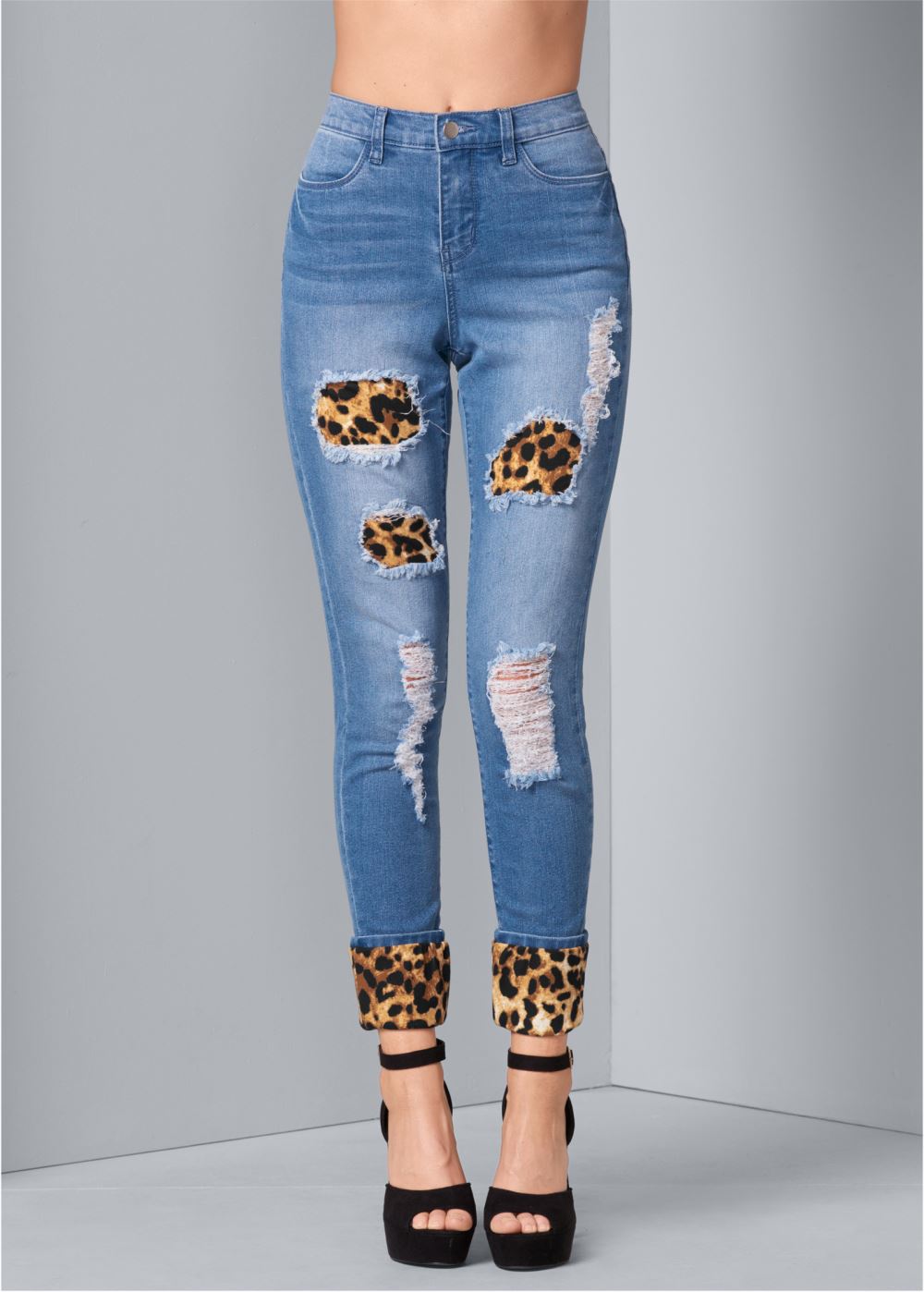Venus Leopard Cuffed Jeans in Light Wash