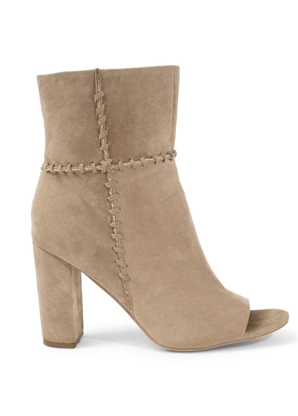 Venus Whipstitch Peep Toe Booties in Taupe