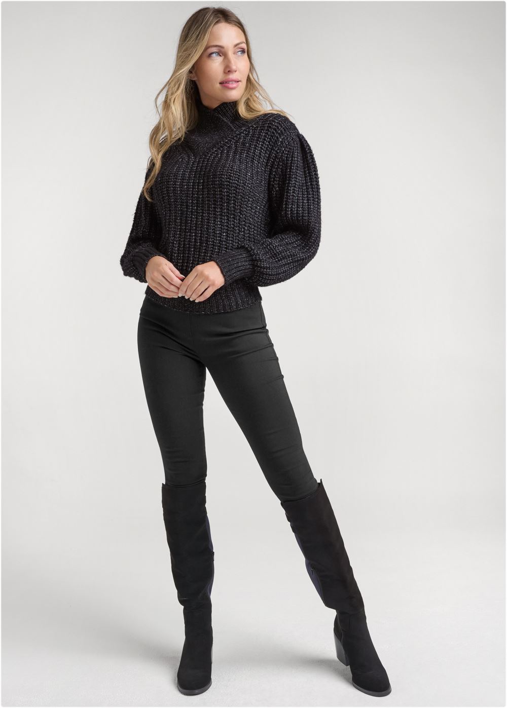 Venus VENUS | Wrapped Turtleneck Sweater in Black Multi