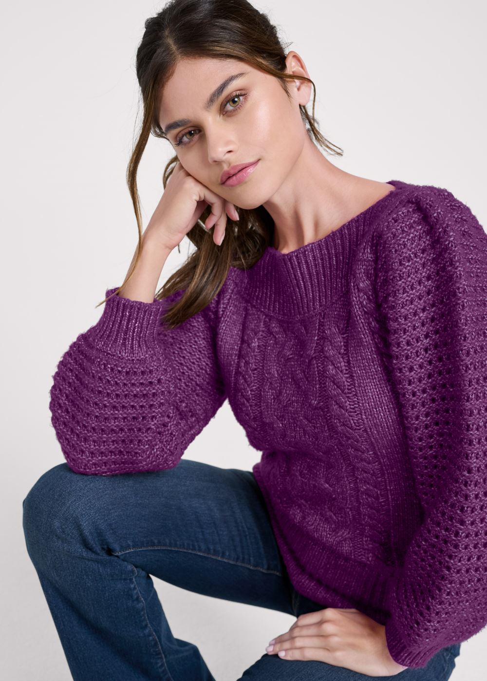 Venus VENUS | Cable Knit Sweater in Purple