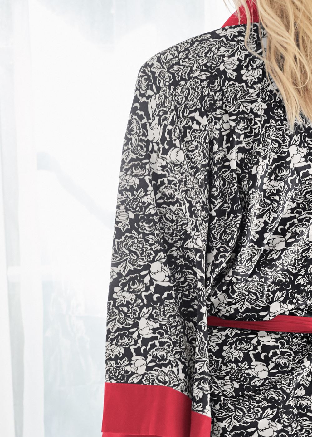 Venus Black Multi LONG SLEEP ROBE