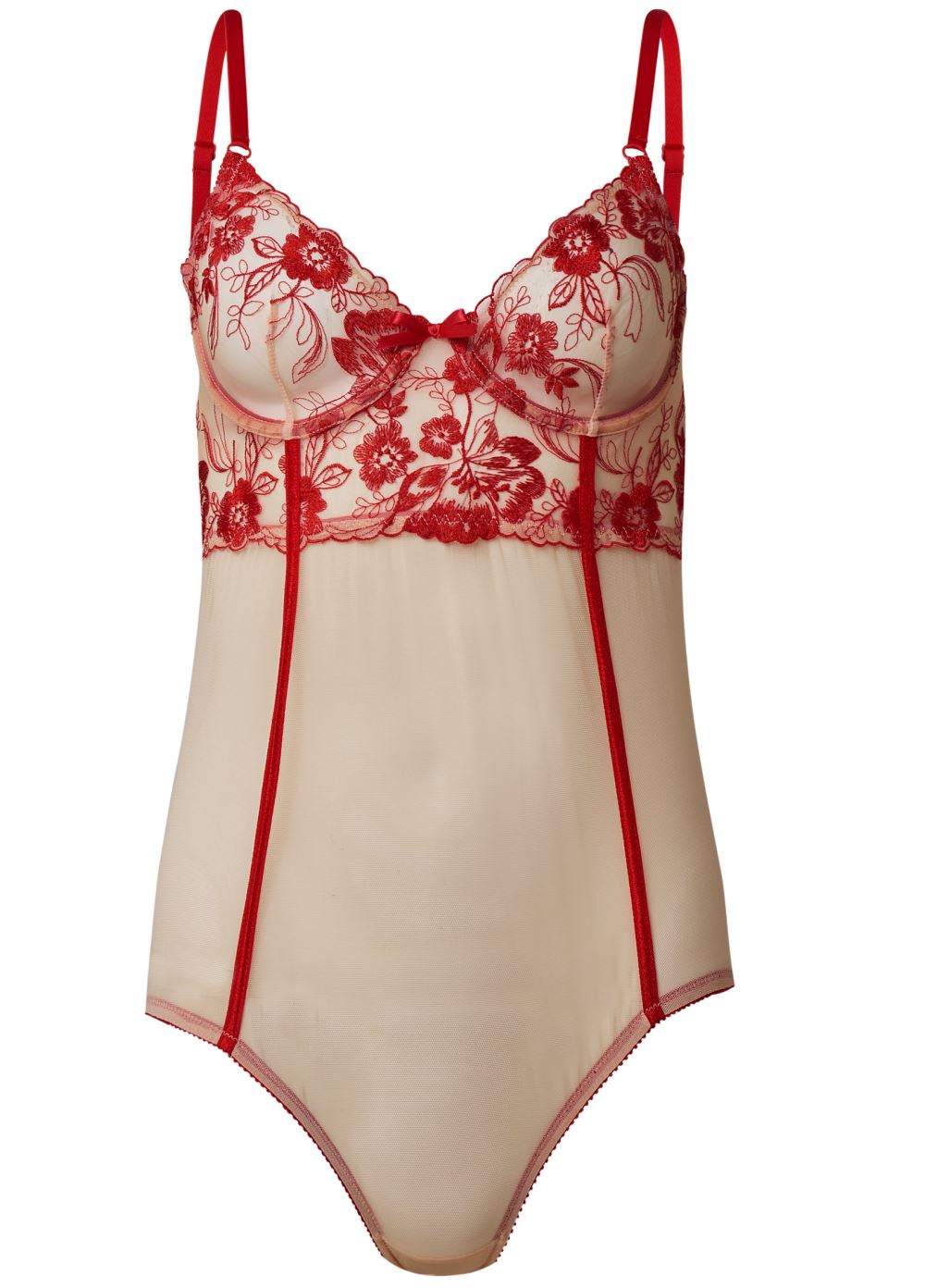 Venus Nude & Red UNDERWIRE EMBROIDERED TEDDY