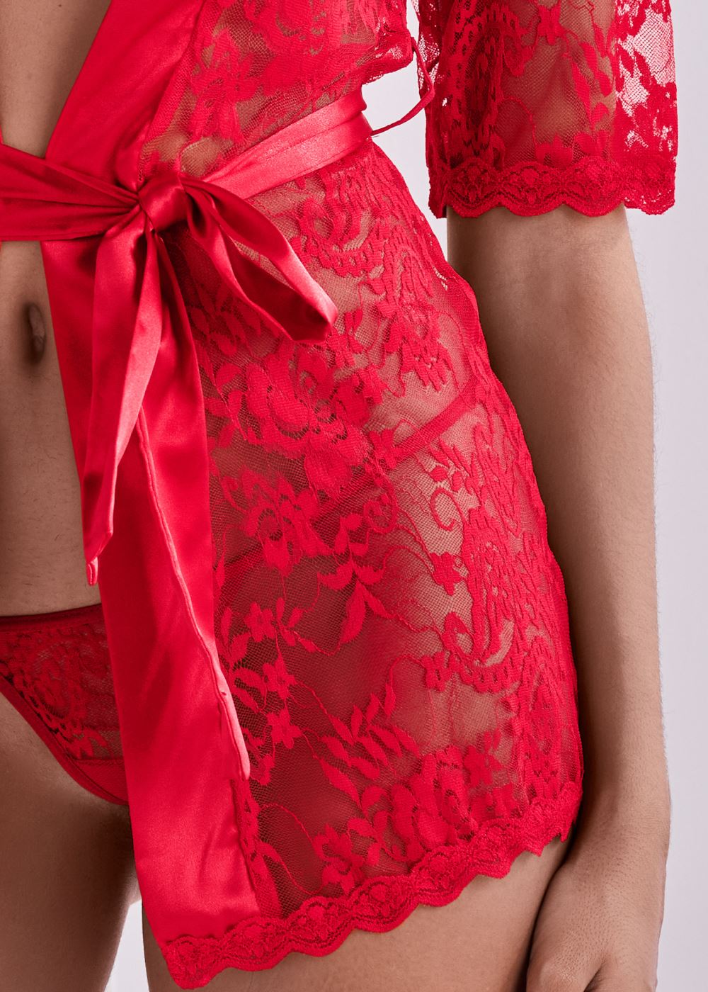 Venus Red LACE ROBE AND G-STRING SET