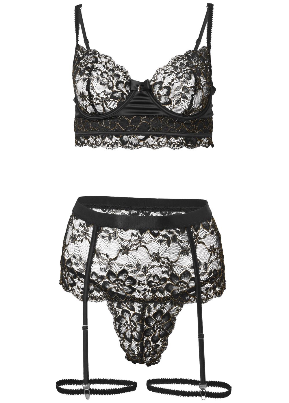 Venus Black LACE BRA G-STRING GARTER