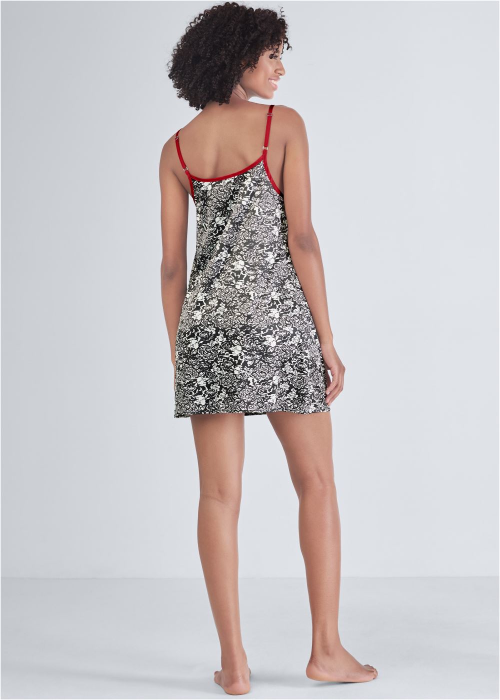 Venus Black Multi SATIN SLEEP CHEMISE