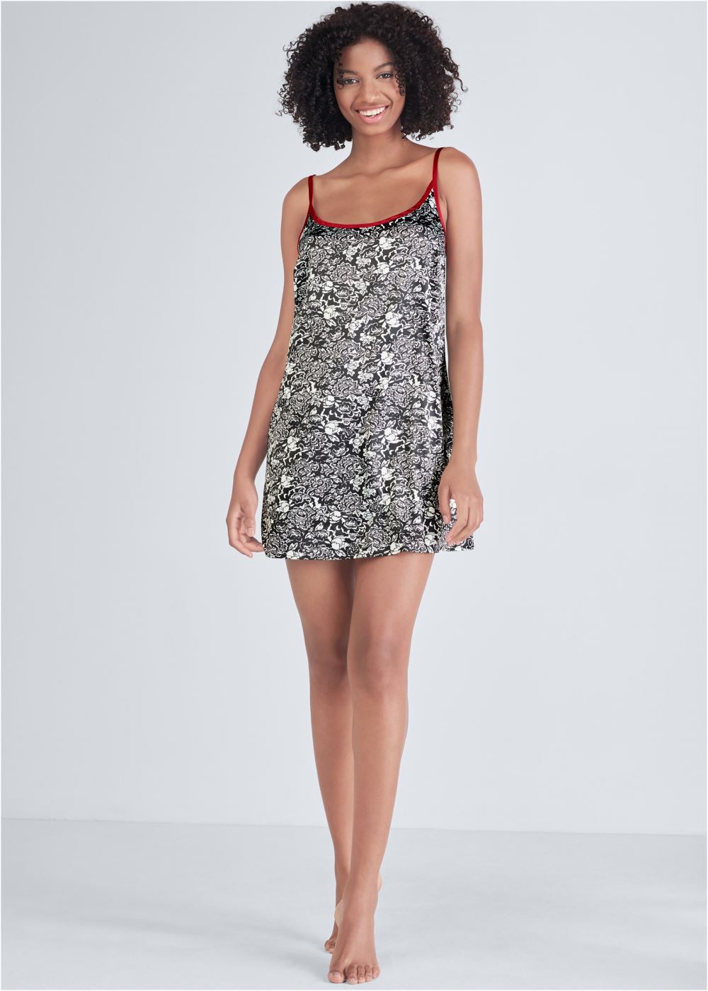 Venus Black Multi SATIN SLEEP CHEMISE