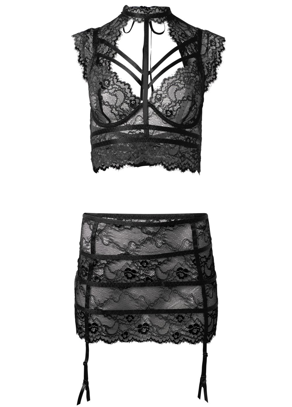 Venus Black LACE BRA SKIRT SET