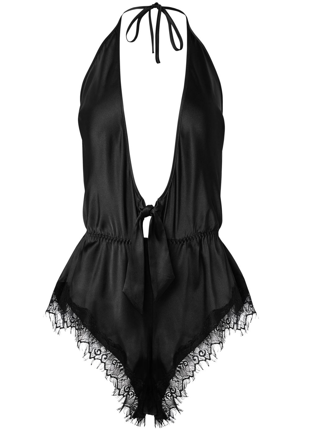 Venus Black SILKY SATIN PLUNGE ROMPER