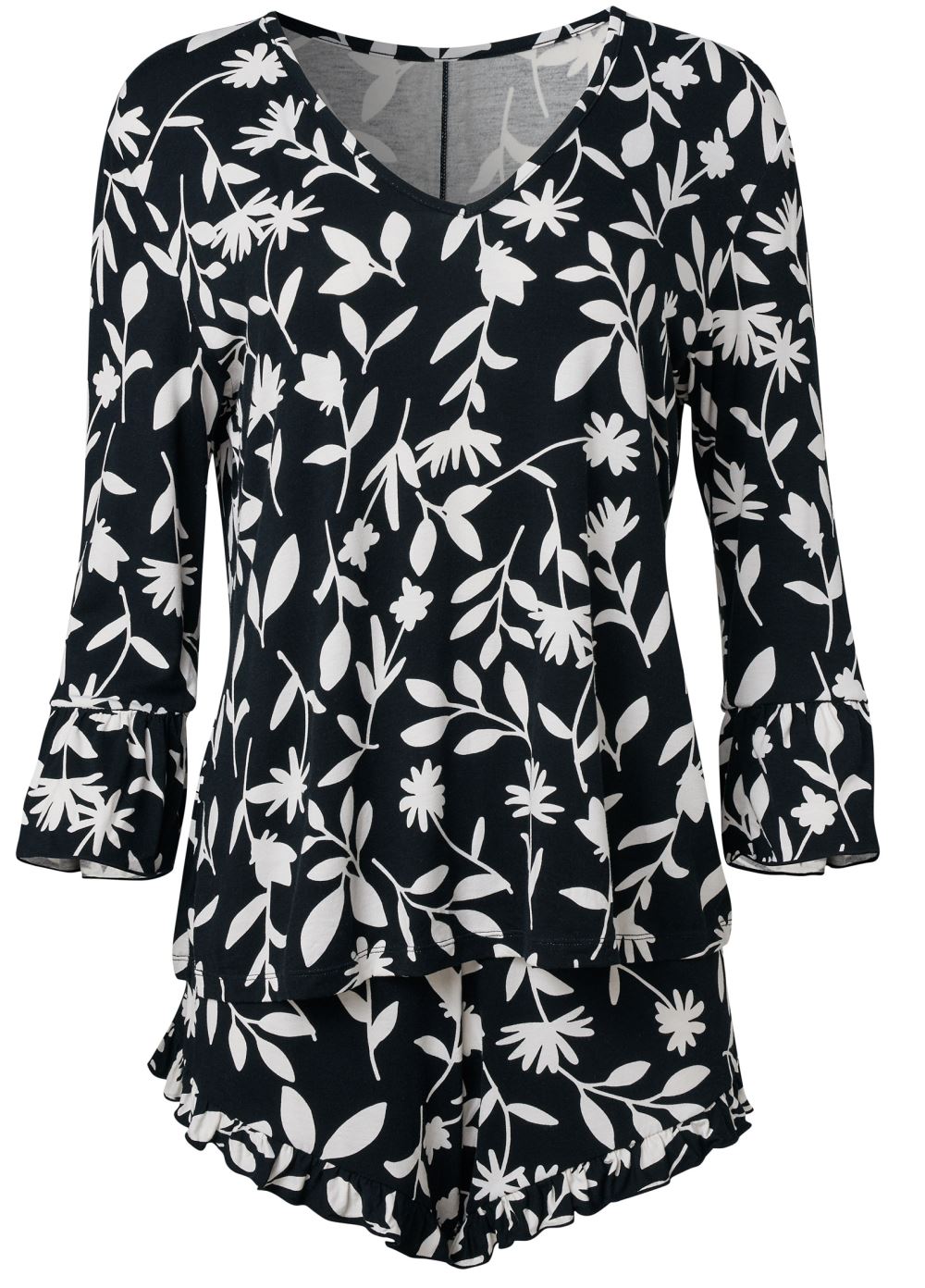 Venus Black Floral Ruffle Pajama Shorts Set