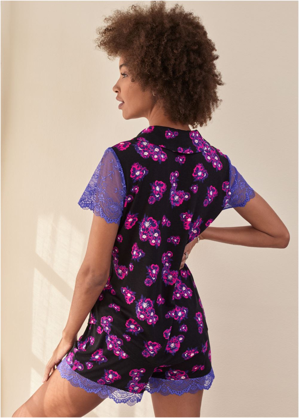 Venus Purple Bloom LACE TRIM PAJAMA SET