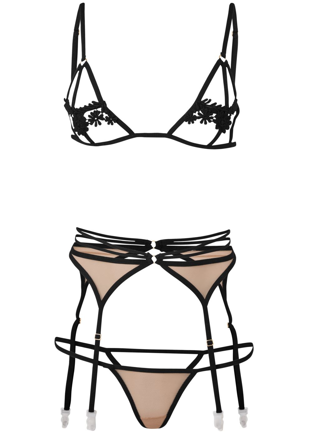 Venus Nude & Black BRALETTE G-STRING GARTER