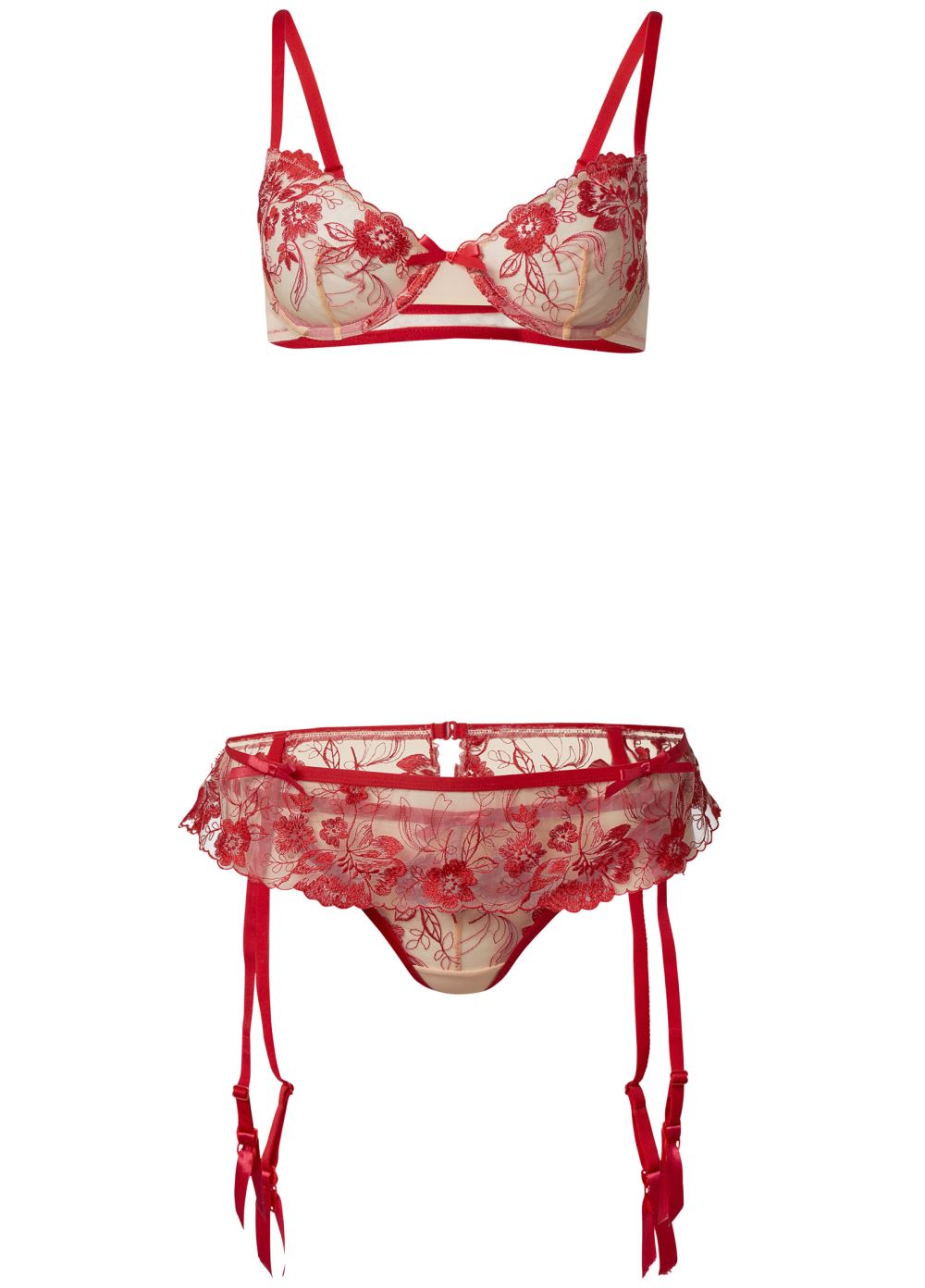 Venus Nude & Red UNDERWIRE BRA THONG SET
