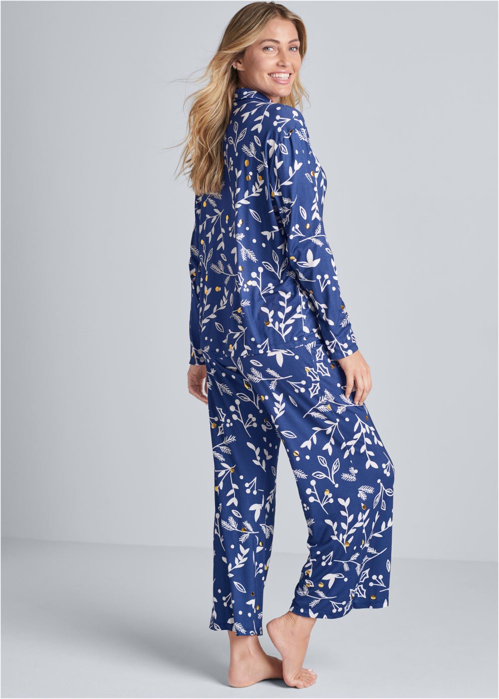 Venus Navy Multi LONG SLEEVE PAJAMA SET