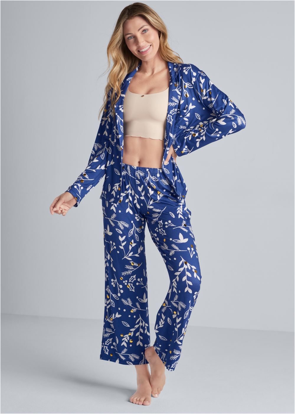 Venus Navy Multi LONG SLEEVE PAJAMA SET