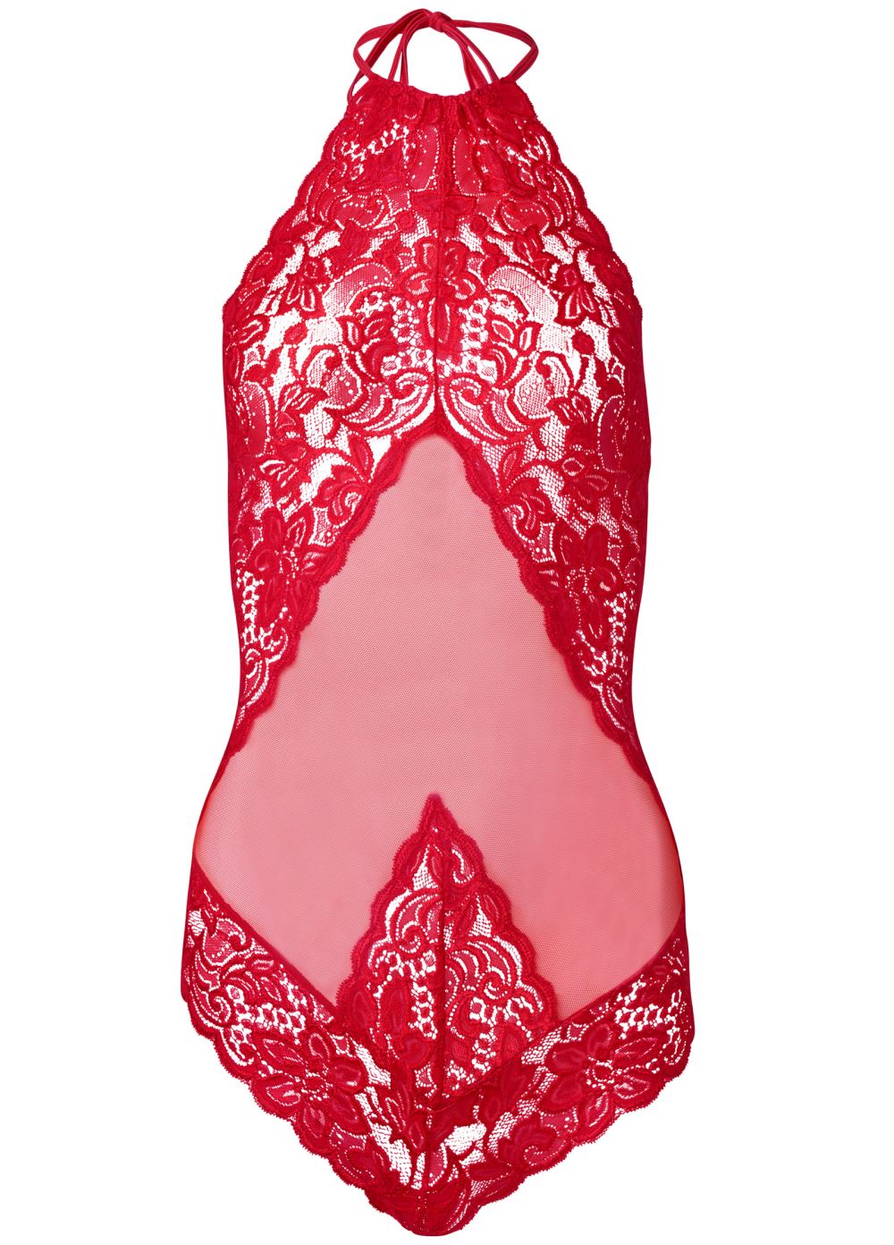 Venus Red SHEER LACE HALTER TEDDY