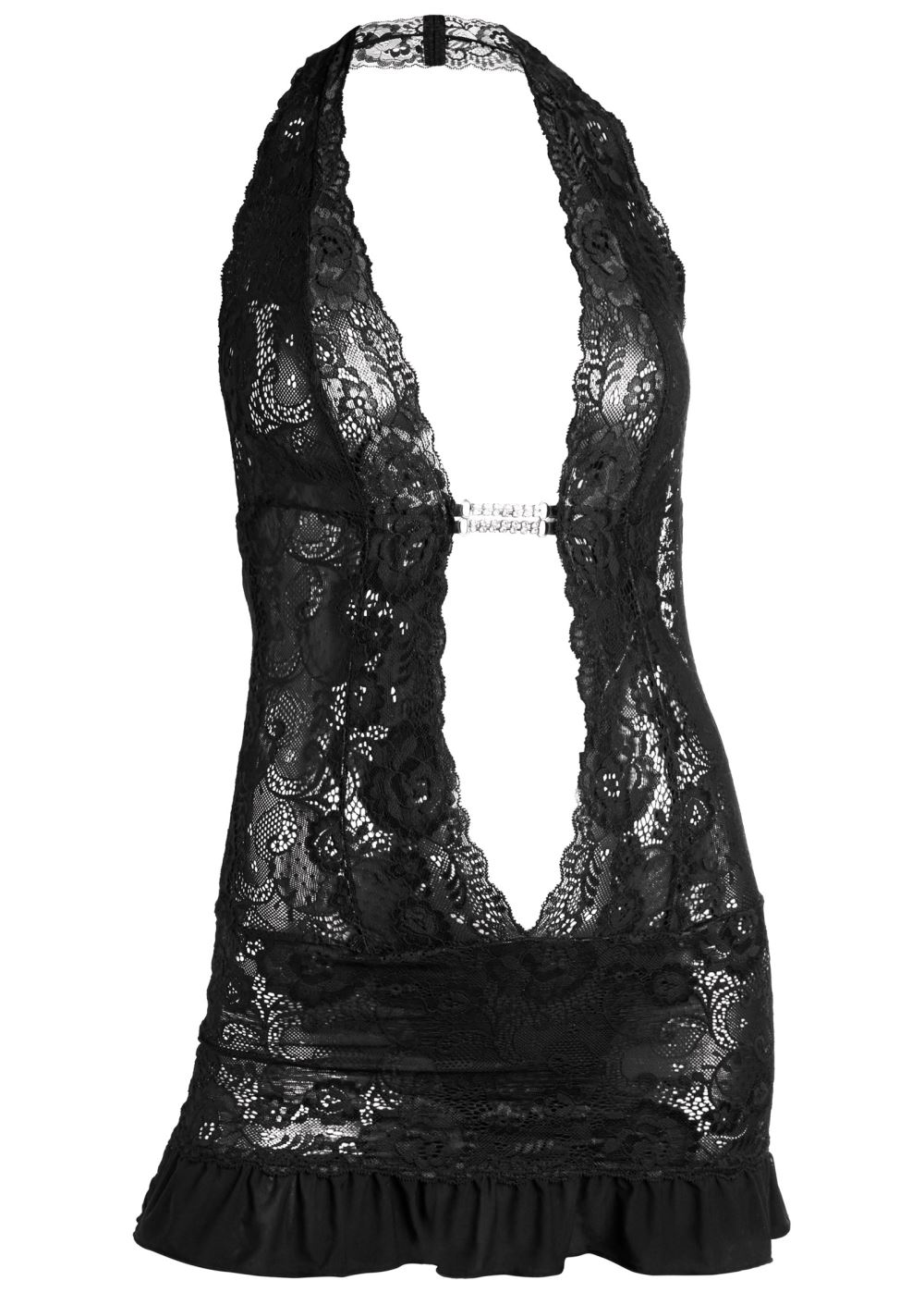 Venus Black DEEP V SHEER LACE NEGLIGEE