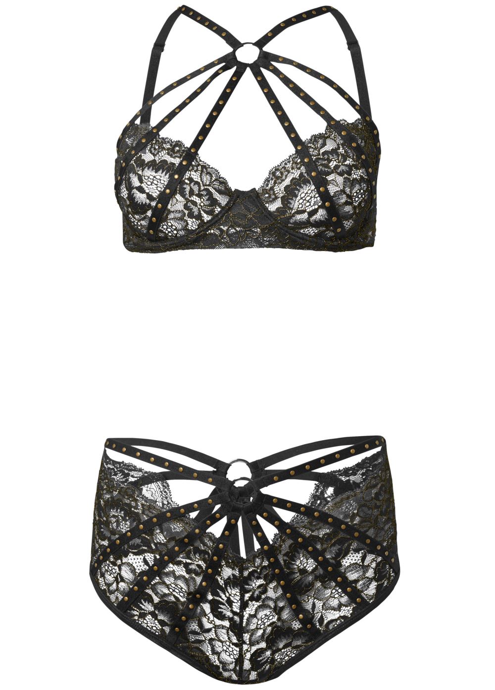 Venus Black Multi LUREX CAGED LINGERIE SET