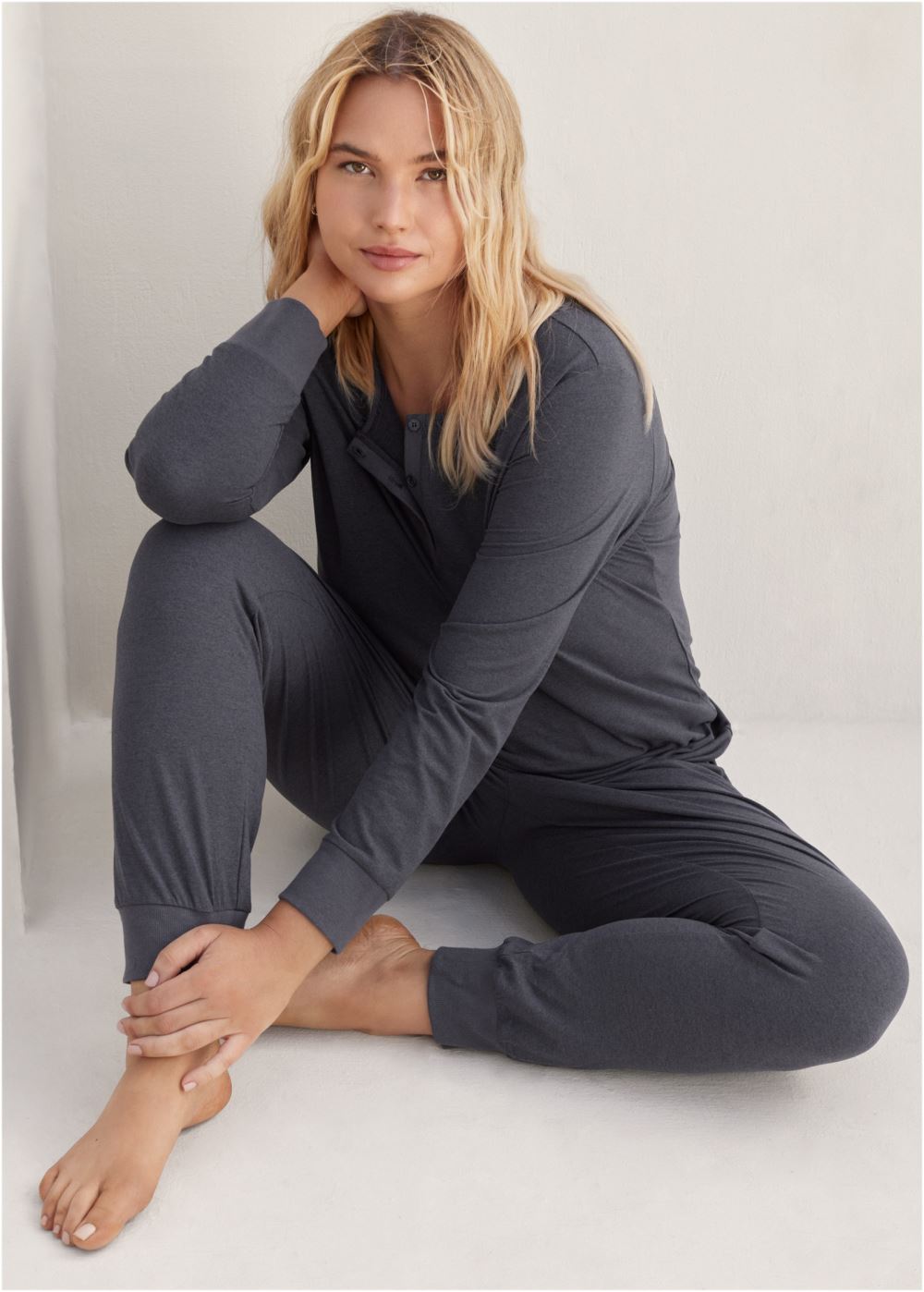 Venus Black Heather HENLEY PAJAMA SET