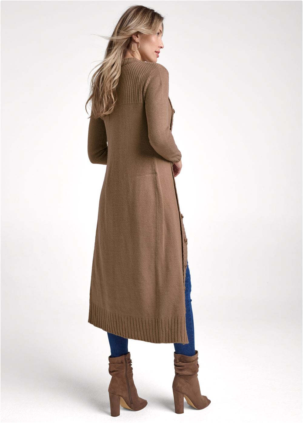Venus Plus Size Tab Button Detail Duster in Oatmeal