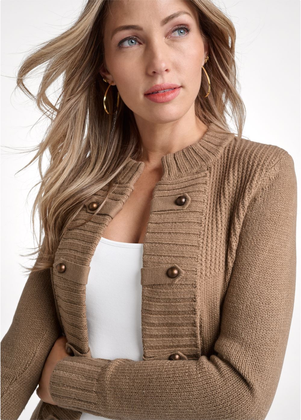 Venus Plus Size Tab Button Detail Duster in Oatmeal