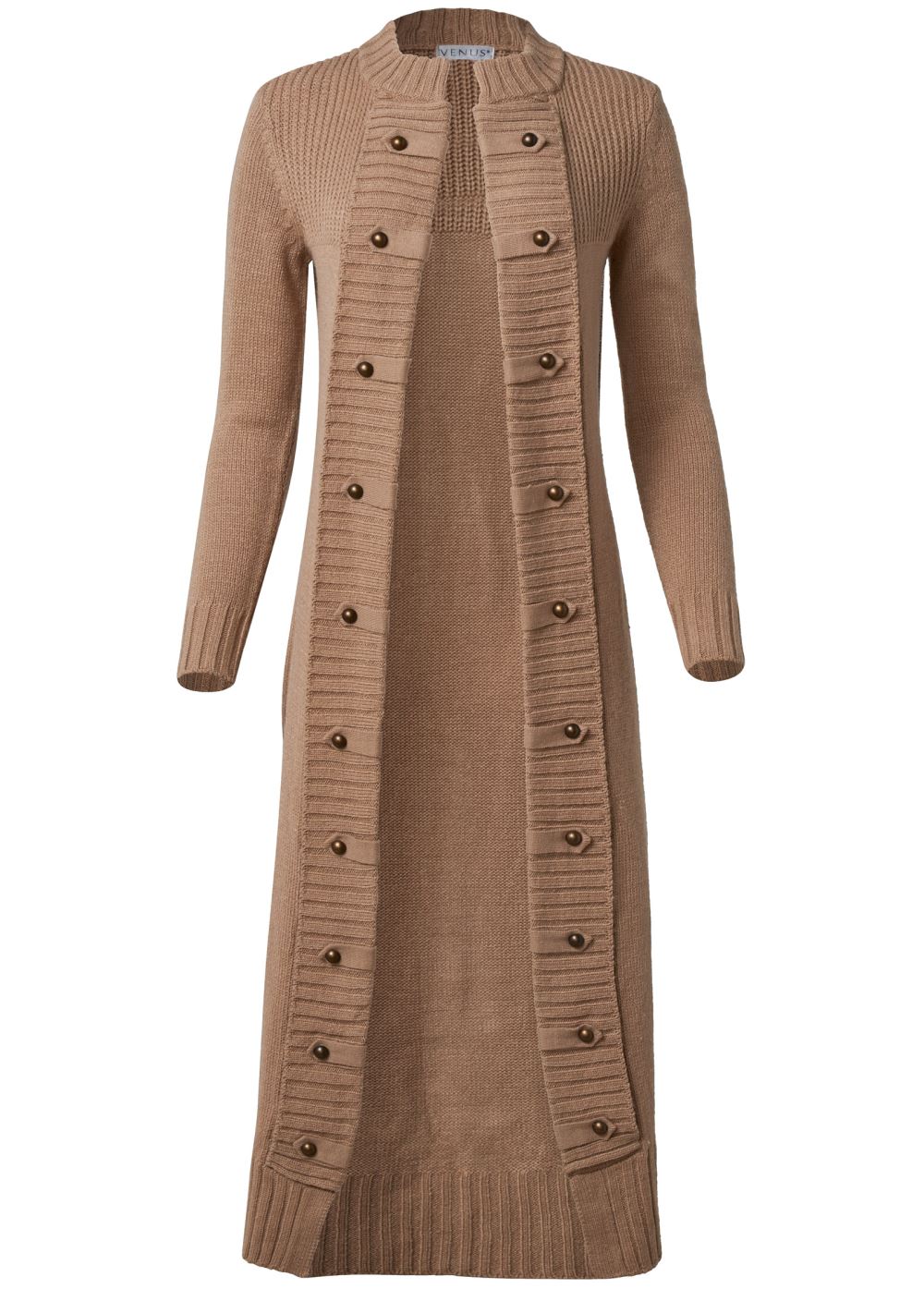 Venus Plus Size Tab Button Detail Duster in Oatmeal